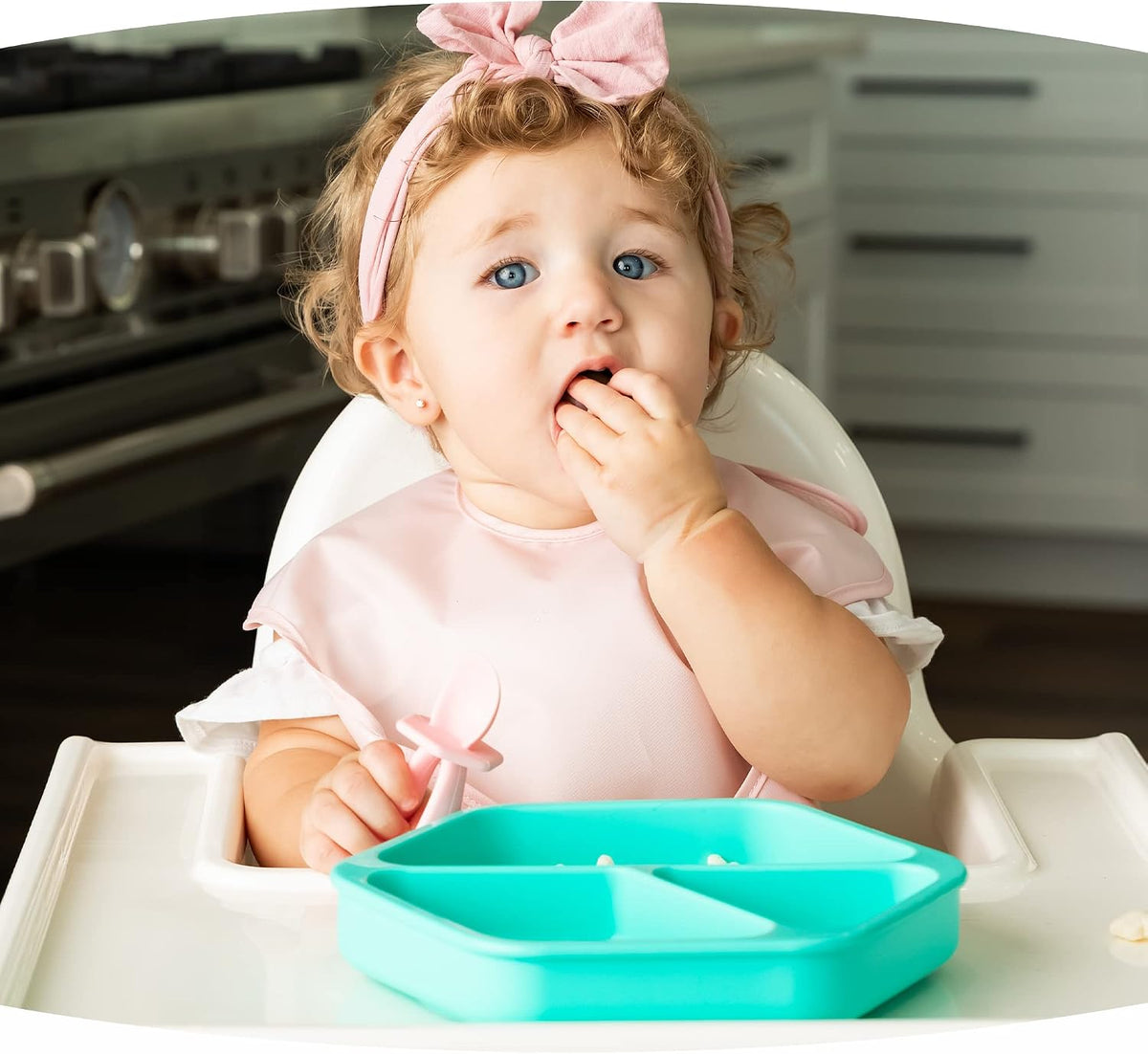 Silicone Suction Baby Plate, Suction Grip Divided Dish for First Foods and Self-Feeding Toddlers, Baby Led Weaning Supplies for Independent Eating (Indigo Plate with Lid)