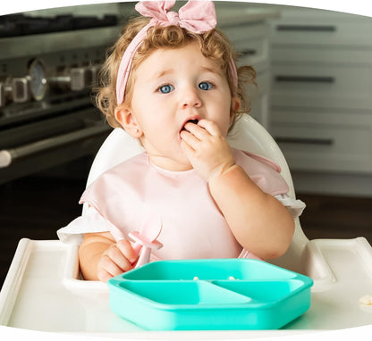 Silicone Suction Baby Plate, Suction Grip Divided Dish for First Foods and Self-Feeding Toddlers, Baby Led Weaning Supplies for Independent Eating (Indigo Plate with Lid)