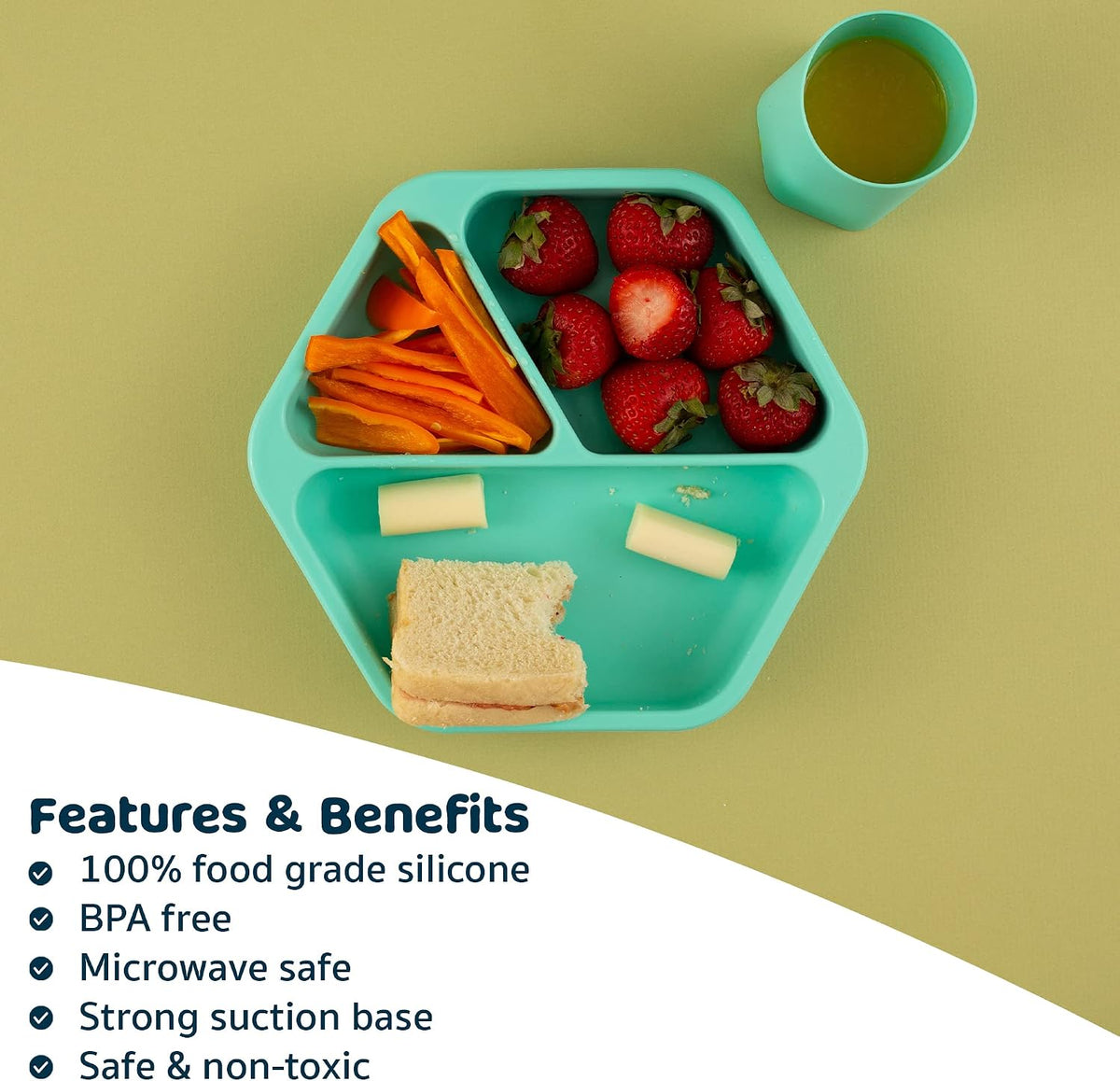 Silicone Suction Baby Plate, Suction Grip Divided Dish for First Foods and Self-Feeding Toddlers, Baby Led Weaning Supplies for Independent Eating (Indigo Plate with Lid)