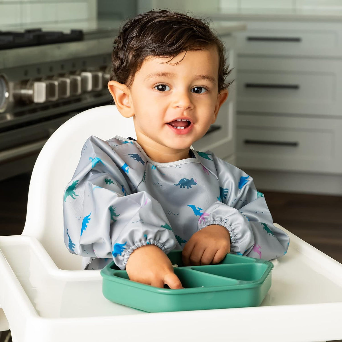 Silicone Suction Baby Plate, Suction Grip Divided Dish for First Foods and Self-Feeding Toddlers, Baby Led Weaning Supplies for Independent Eating (Indigo Plate with Lid)