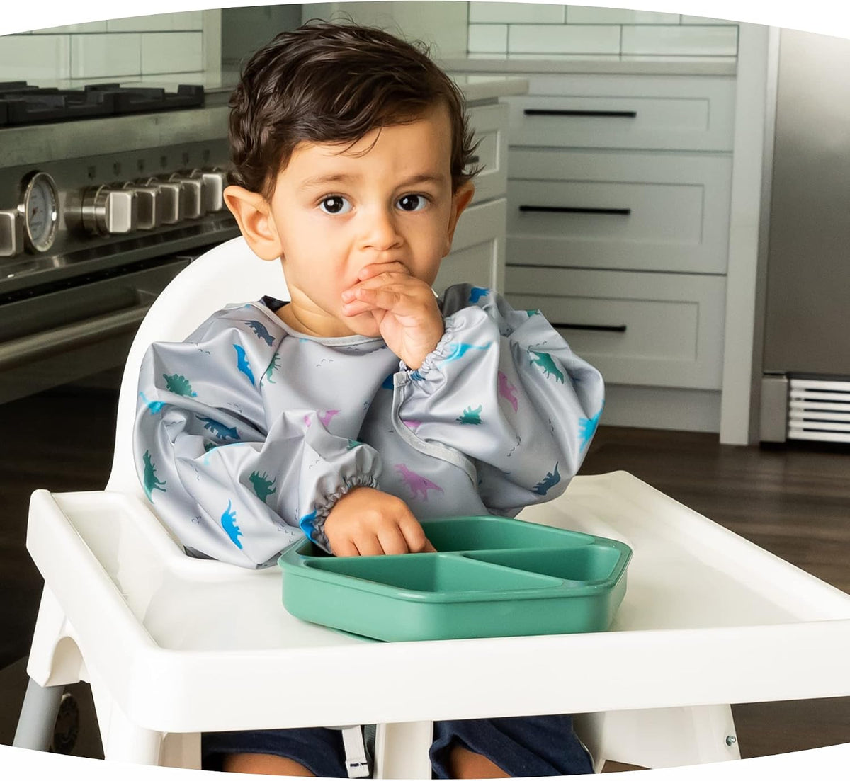 Silicone Suction Baby Plate, Suction Grip Divided Dish for First Foods and Self-Feeding Toddlers, Baby Led Weaning Supplies for Independent Eating (Indigo Plate with Lid)