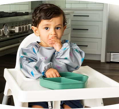 Silicone Suction Baby Plate, Suction Grip Divided Dish for First Foods and Self-Feeding Toddlers, Baby Led Weaning Supplies for Independent Eating (Indigo Plate with Lid)