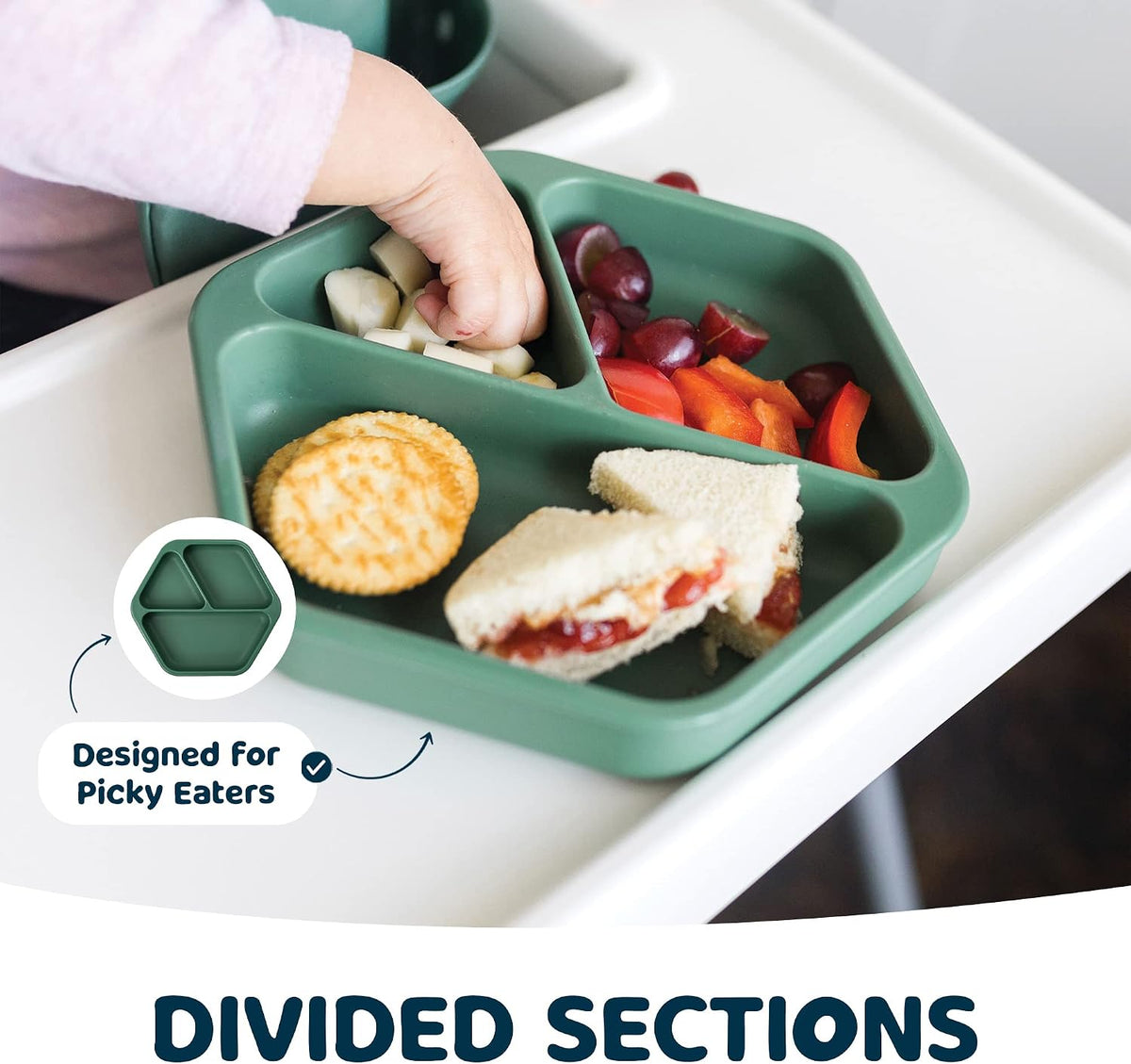 Silicone Suction Baby Plate, Suction Grip Divided Dish for First Foods and Self-Feeding Toddlers, Baby Led Weaning Supplies for Independent Eating (Indigo Plate with Lid)