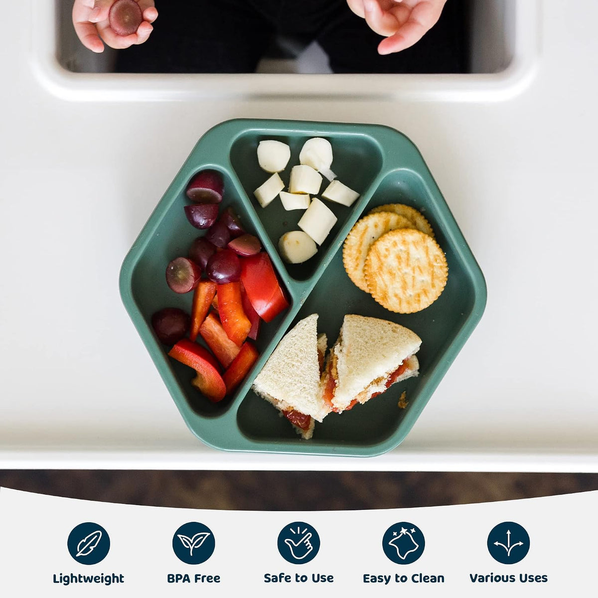 Silicone Suction Baby Plate, Suction Grip Divided Dish for First Foods and Self-Feeding Toddlers, Baby Led Weaning Supplies for Independent Eating (Indigo Plate with Lid)