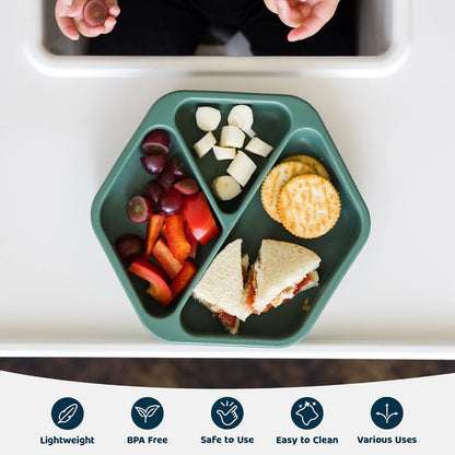 Silicone Suction Baby Plate, Suction Grip Divided Dish for First Foods and Self-Feeding Toddlers, Baby Led Weaning Supplies for Independent Eating (Indigo Plate with Lid)