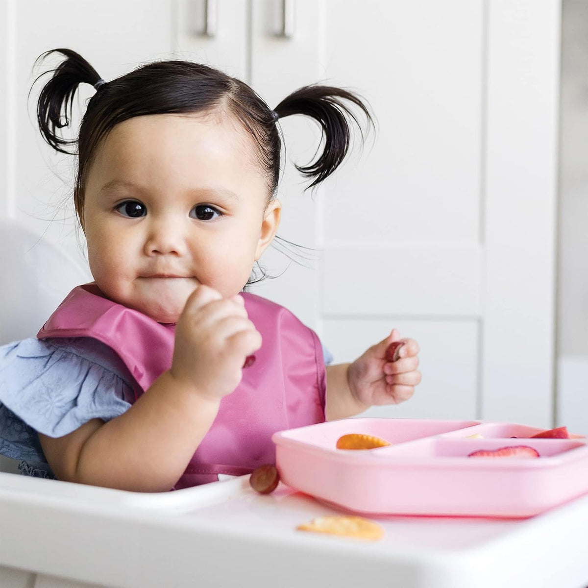 Silicone Suction Baby Plate, Suction Grip Divided Dish for First Foods and Self-Feeding Toddlers, Baby Led Weaning Supplies for Independent Eating (Indigo Plate with Lid)