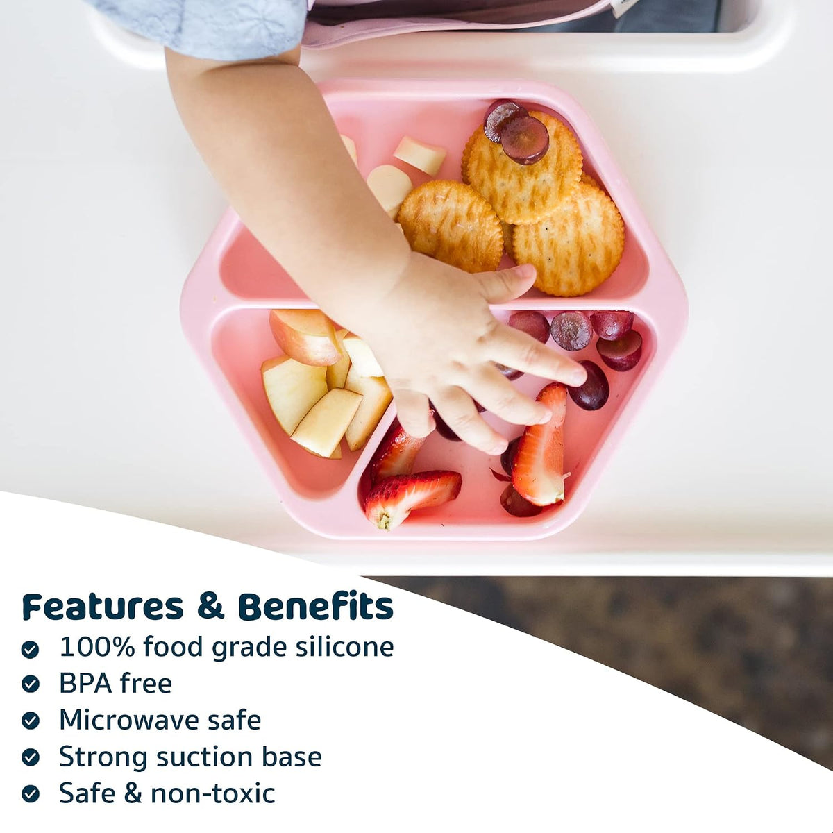 Silicone Suction Baby Plate, Suction Grip Divided Dish for First Foods and Self-Feeding Toddlers, Baby Led Weaning Supplies for Independent Eating (Indigo Plate with Lid)