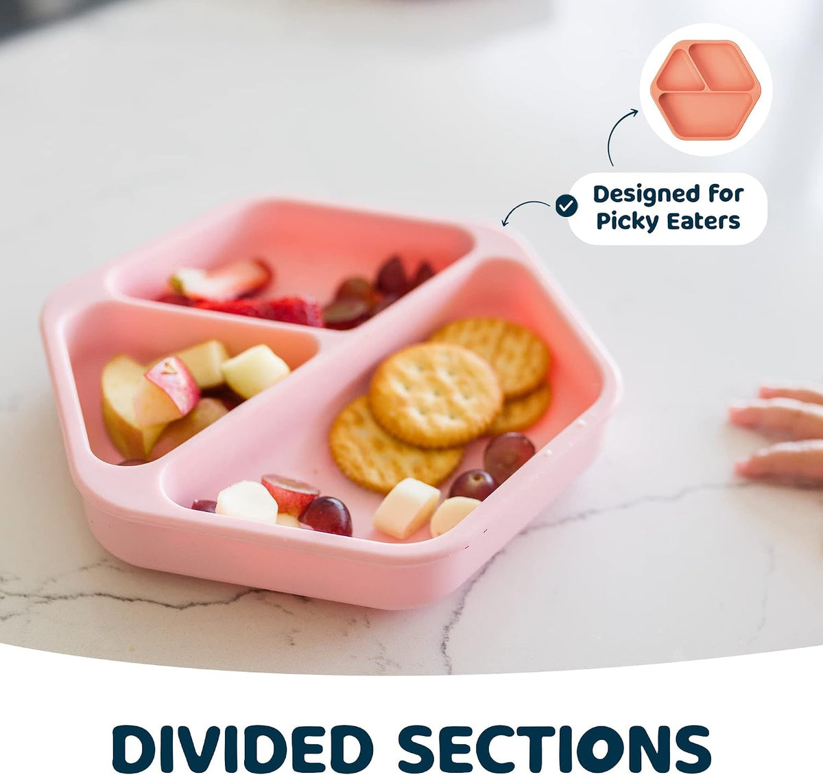 Silicone Suction Baby Plate, Suction Grip Divided Dish for First Foods and Self-Feeding Toddlers, Baby Led Weaning Supplies for Independent Eating (Indigo Plate with Lid)