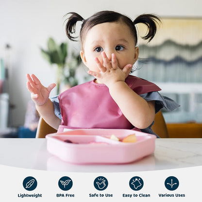 Silicone Suction Baby Plate, Suction Grip Divided Dish for First Foods and Self-Feeding Toddlers, Baby Led Weaning Supplies for Independent Eating (Indigo Plate with Lid)
