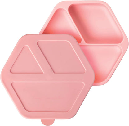 Silicone Suction Baby Plate, Suction Grip Divided Dish for First Foods and Self-Feeding Toddlers, Baby Led Weaning Supplies for Independent Eating (Indigo Plate with Lid)