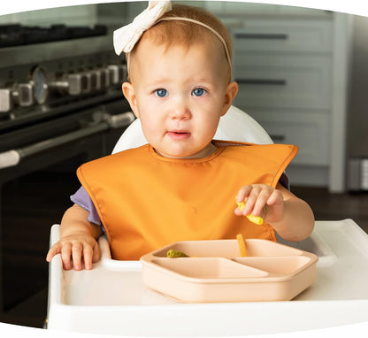 Silicone Suction Baby Plate, Suction Grip Divided Dish for First Foods and Self-Feeding Toddlers, Baby Led Weaning Supplies for Independent Eating (Indigo Plate with Lid)