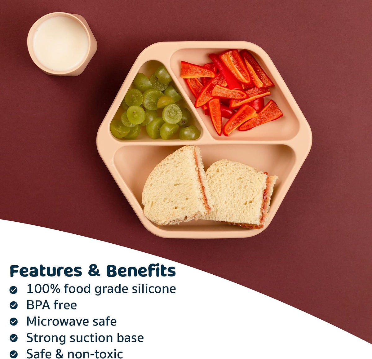 Silicone Suction Baby Plate, Suction Grip Divided Dish for First Foods and Self-Feeding Toddlers, Baby Led Weaning Supplies for Independent Eating (Indigo Plate with Lid)