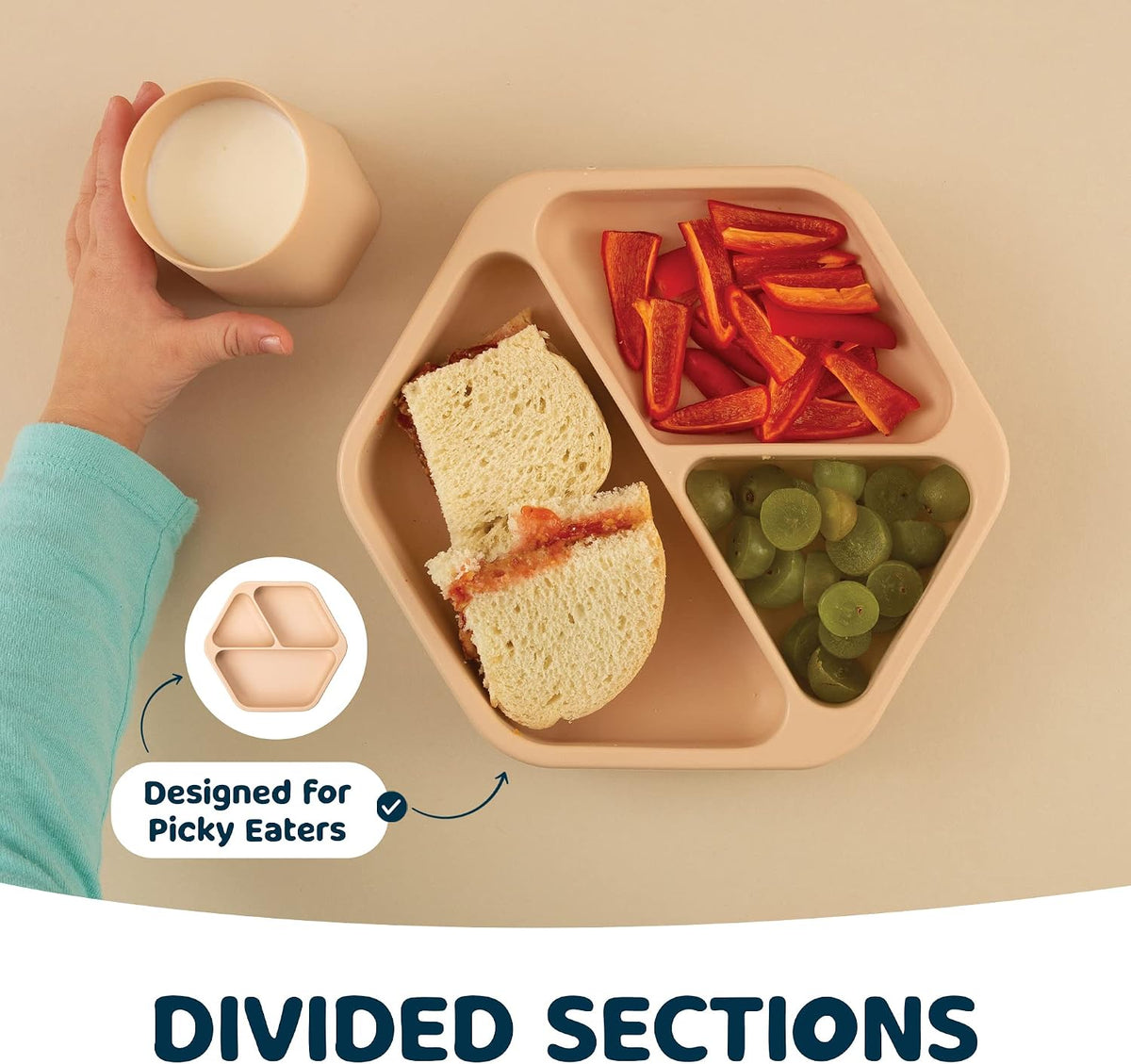Silicone Suction Baby Plate, Suction Grip Divided Dish for First Foods and Self-Feeding Toddlers, Baby Led Weaning Supplies for Independent Eating (Indigo Plate with Lid)