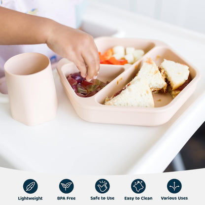 Silicone Suction Baby Plate, Suction Grip Divided Dish for First Foods and Self-Feeding Toddlers, Baby Led Weaning Supplies for Independent Eating (Indigo Plate with Lid)