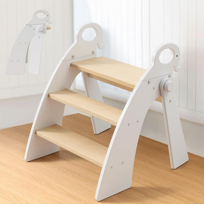 Wooden 2 Step Stool for Toddlers, Foldable 2-Step with Non-Slip Pads and Handles, Bamboo Step Stool for Kids Bathroom Sink and Potty Training, Kitchen Helper, Nursery Bedroom(Blue)