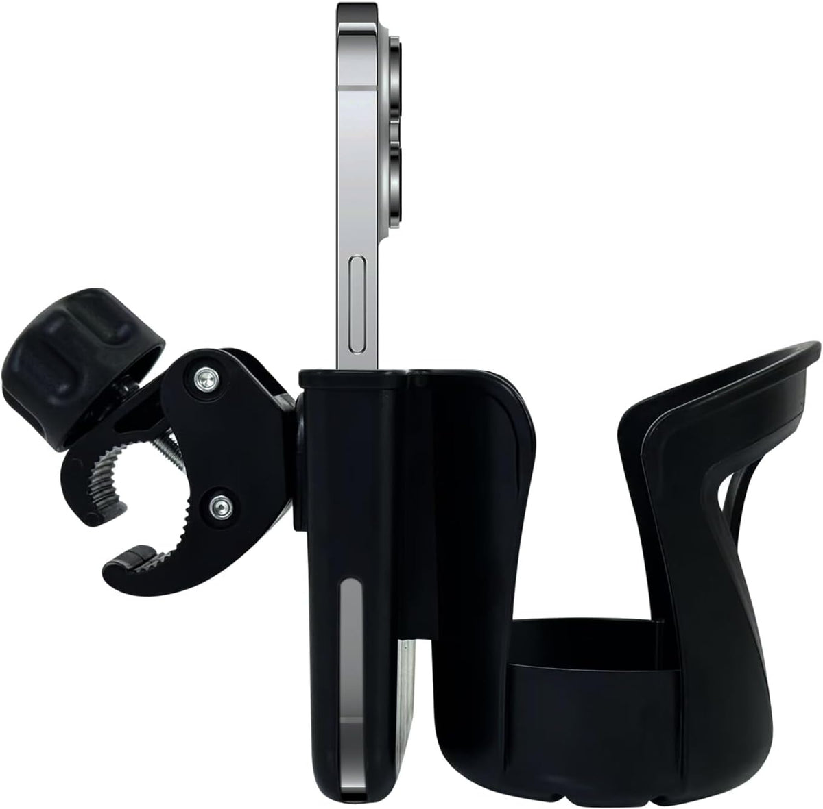 2-in-1 Stroller Cup Holder with Phone Holder, Bike Cup Holder, Universal Cup Holder for Uppababy Nuna Doona Stroller, 360°Rotatable Stroller Water Bottle Holder Accessories for Stroller