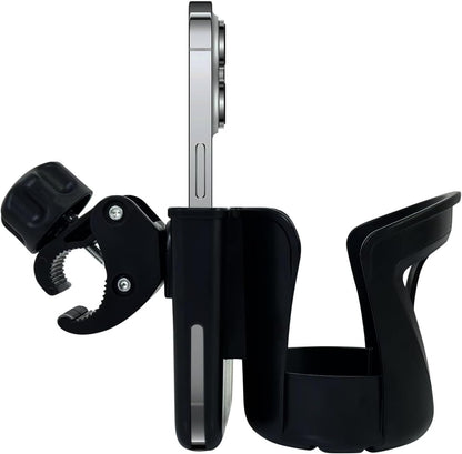 2-in-1 Stroller Cup Holder with Phone Holder, Bike Cup Holder, Universal Cup Holder for Uppababy Nuna Doona Stroller, 360°Rotatable Stroller Water Bottle Holder Accessories for Stroller