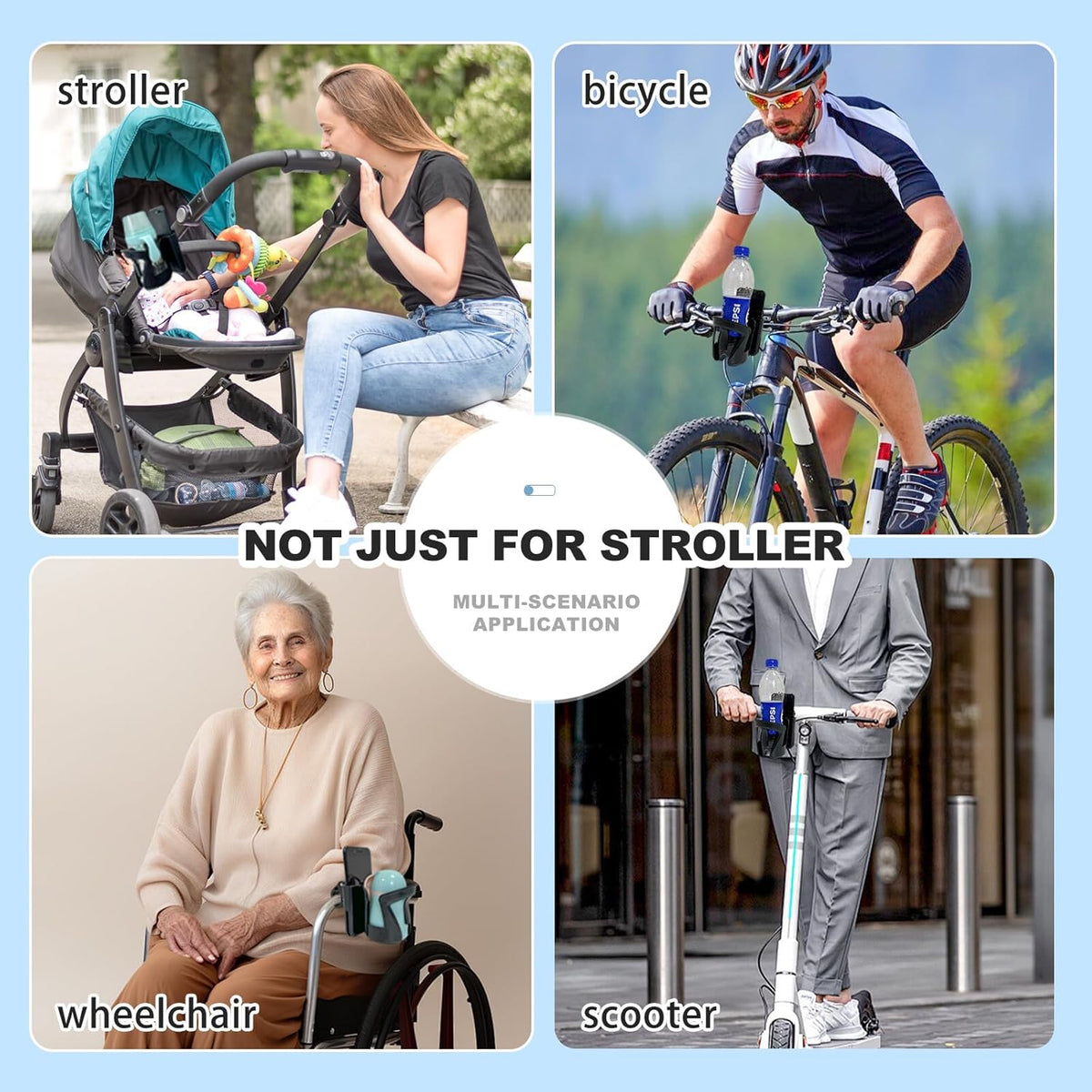 2-in-1 Stroller Cup Holder with Phone Holder, Bike Cup Holder, Universal Cup Holder for Uppababy Nuna Doona Stroller, 360°Rotatable Stroller Water Bottle Holder Accessories for Stroller