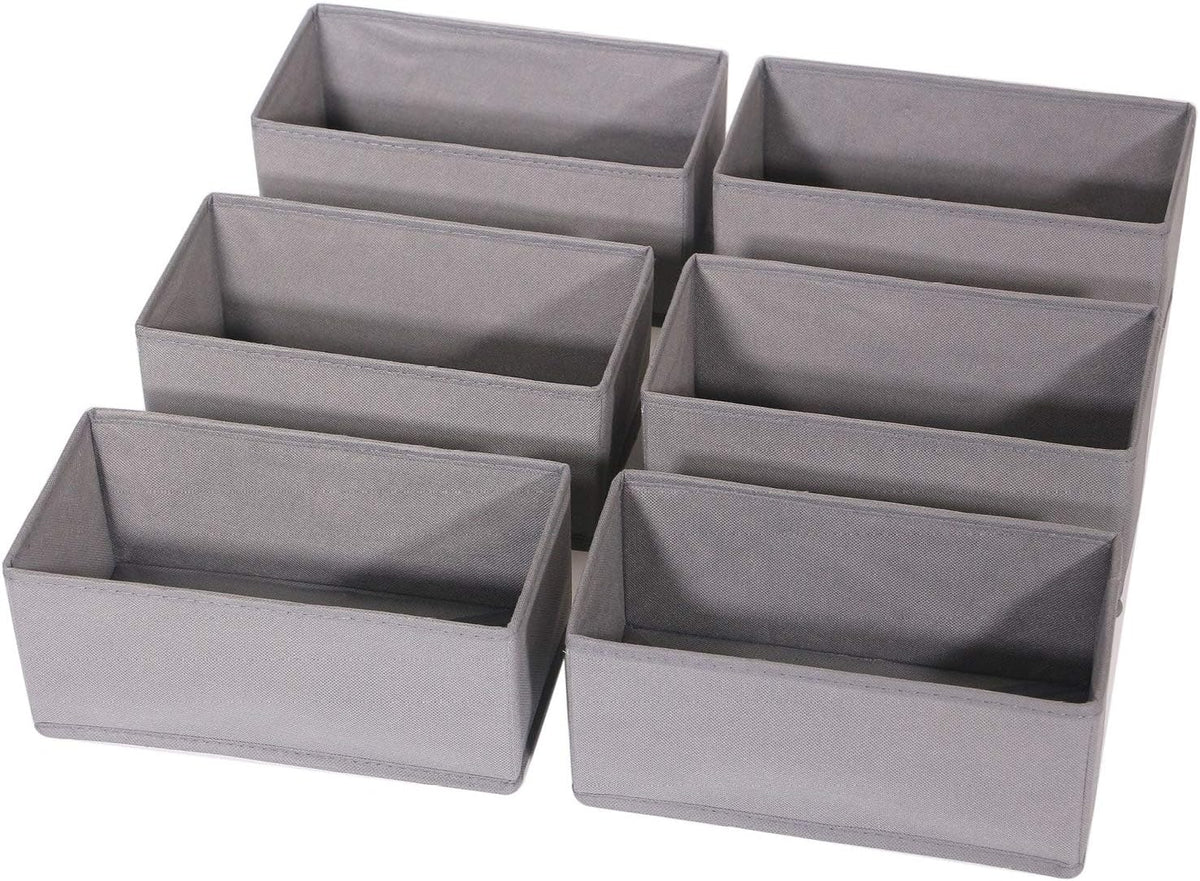 6 Pack Foldable Cloth Storage Box Closet Dresser Drawer Organizer Fabric Baskets Bins Containers Divider for Clothes Underwear Bras Socks Lingerie Clothing, M Grey 060