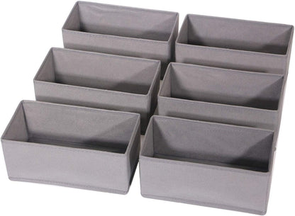 6 Pack Foldable Cloth Storage Box Closet Dresser Drawer Organizer Fabric Baskets Bins Containers Divider for Clothes Underwear Bras Socks Lingerie Clothing, M Grey 060