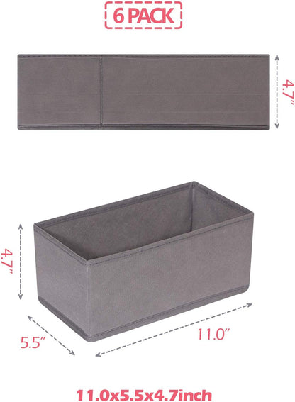 6 Pack Foldable Cloth Storage Box Closet Dresser Drawer Organizer Fabric Baskets Bins Containers Divider for Clothes Underwear Bras Socks Lingerie Clothing, M Grey 060