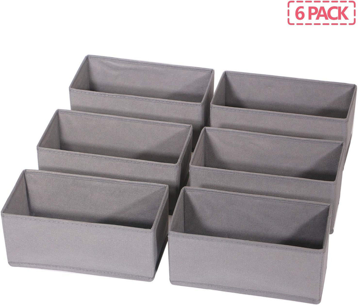 6 Pack Foldable Cloth Storage Box Closet Dresser Drawer Organizer Fabric Baskets Bins Containers Divider for Clothes Underwear Bras Socks Lingerie Clothing, M Grey 060