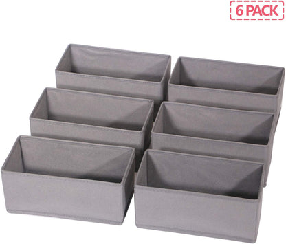 6 Pack Foldable Cloth Storage Box Closet Dresser Drawer Organizer Fabric Baskets Bins Containers Divider for Clothes Underwear Bras Socks Lingerie Clothing, M Grey 060