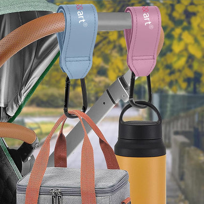 4-Pack Baby Stroller Hooks, Heavy Duty Carabiner Clips with Adjustable Straps for Diaper Bags, E-Scooter and Wheelchair Accessories