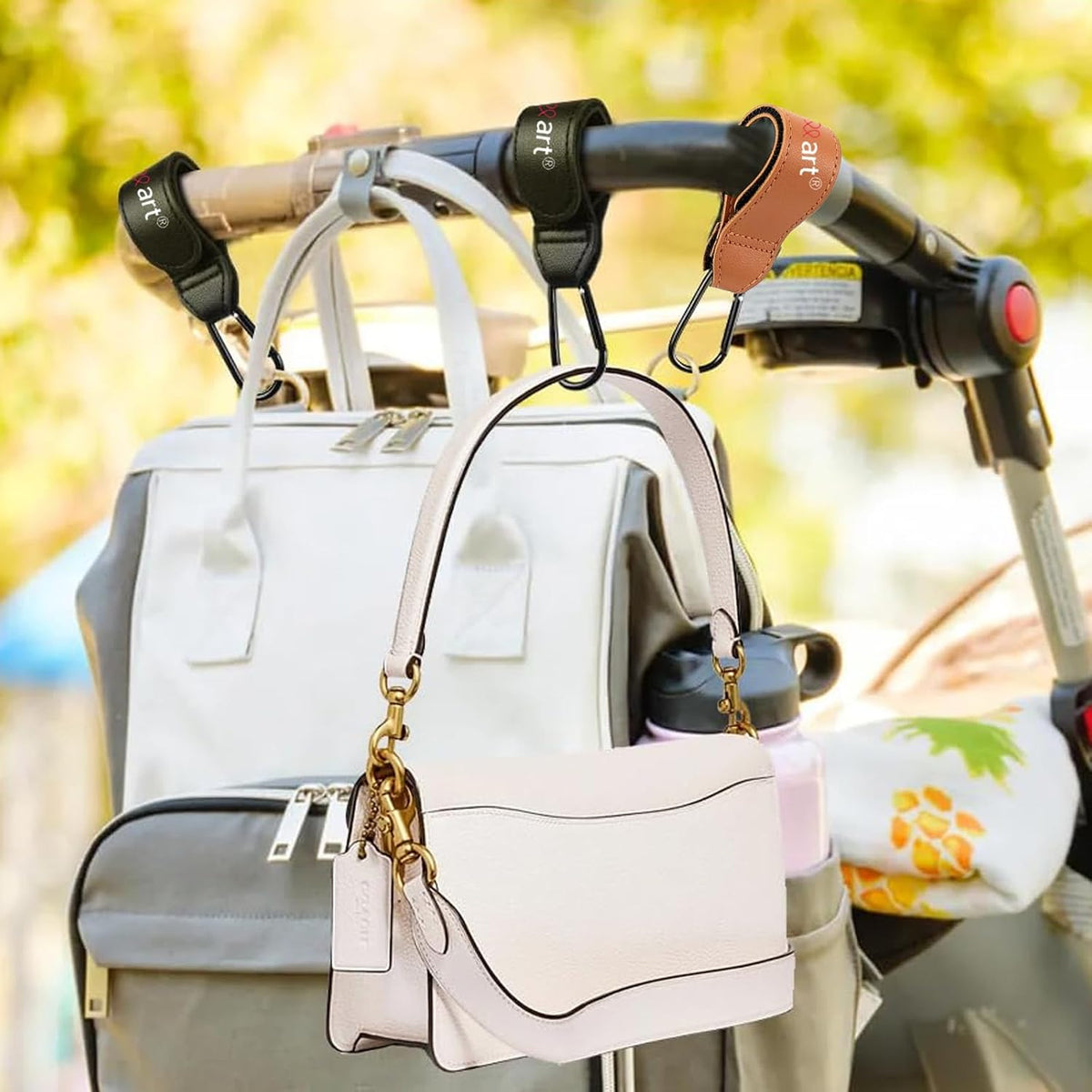 4-Pack Baby Stroller Hooks, Heavy Duty Carabiner Clips with Adjustable Straps for Diaper Bags, E-Scooter and Wheelchair Accessories