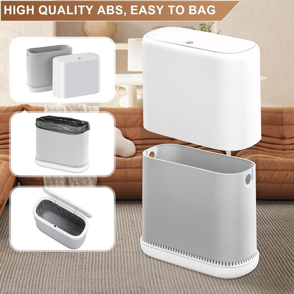 Bathroom Trash Cans, Garbage Can with Press Type Lid,10L Dogproof Slim Plastic Narrow Trash Bin