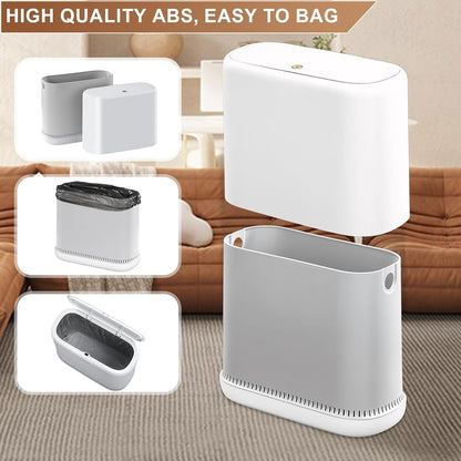 Bathroom Trash Cans, Garbage Can with Press Type Lid,10L Dogproof Slim Plastic Narrow Trash Bin