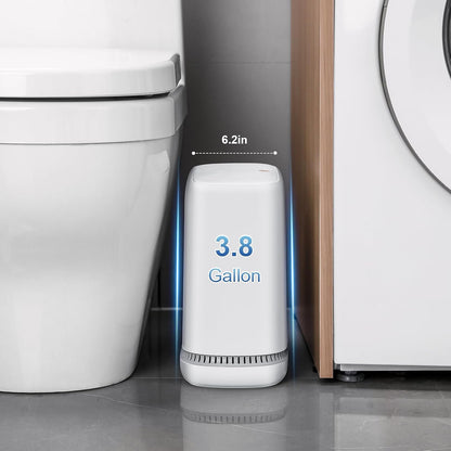 Bathroom Trash Cans, Garbage Can with Press Type Lid,10L Dogproof Slim Plastic Narrow Trash Bin