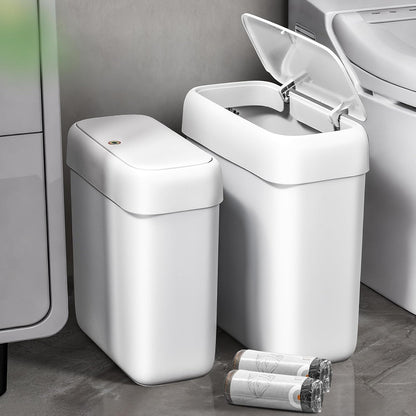 Bathroom Trash Cans, Garbage Can with Press Type Lid,10L Dogproof Slim Plastic Narrow Trash Bin