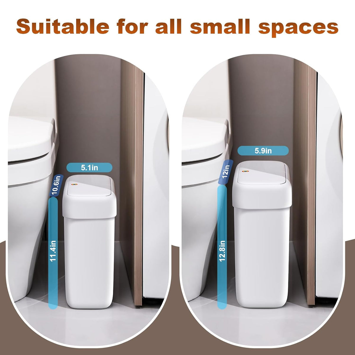 Bathroom Trash Cans, Garbage Can with Press Type Lid,10L Dogproof Slim Plastic Narrow Trash Bin