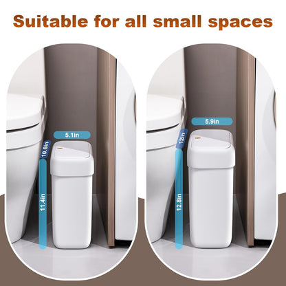 Bathroom Trash Cans, Garbage Can with Press Type Lid,10L Dogproof Slim Plastic Narrow Trash Bin