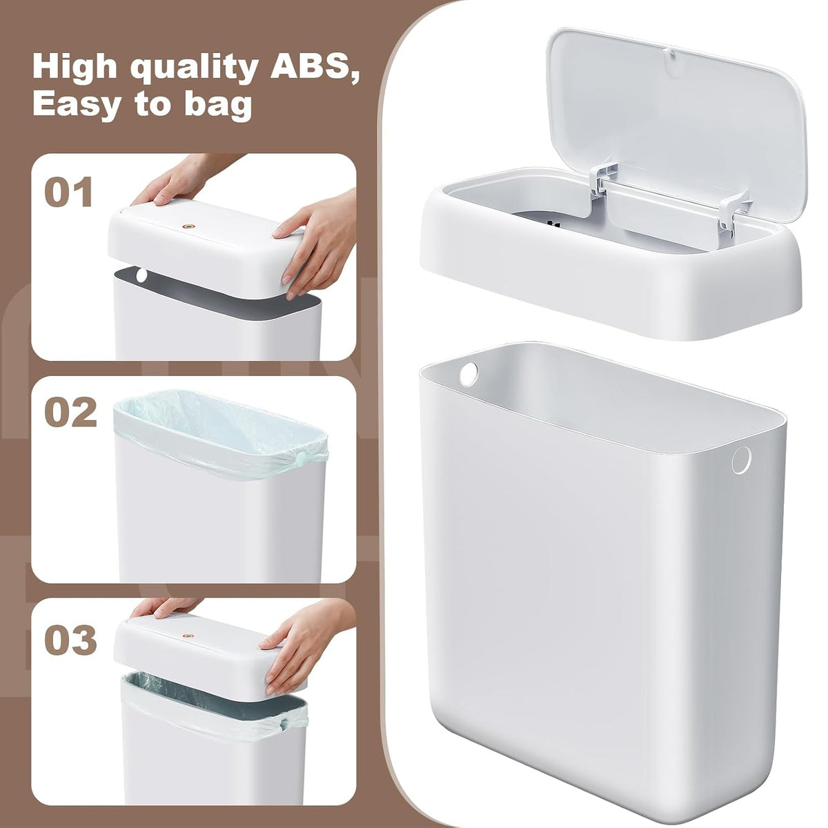Bathroom Trash Cans, Garbage Can with Press Type Lid,10L Dogproof Slim Plastic Narrow Trash Bin