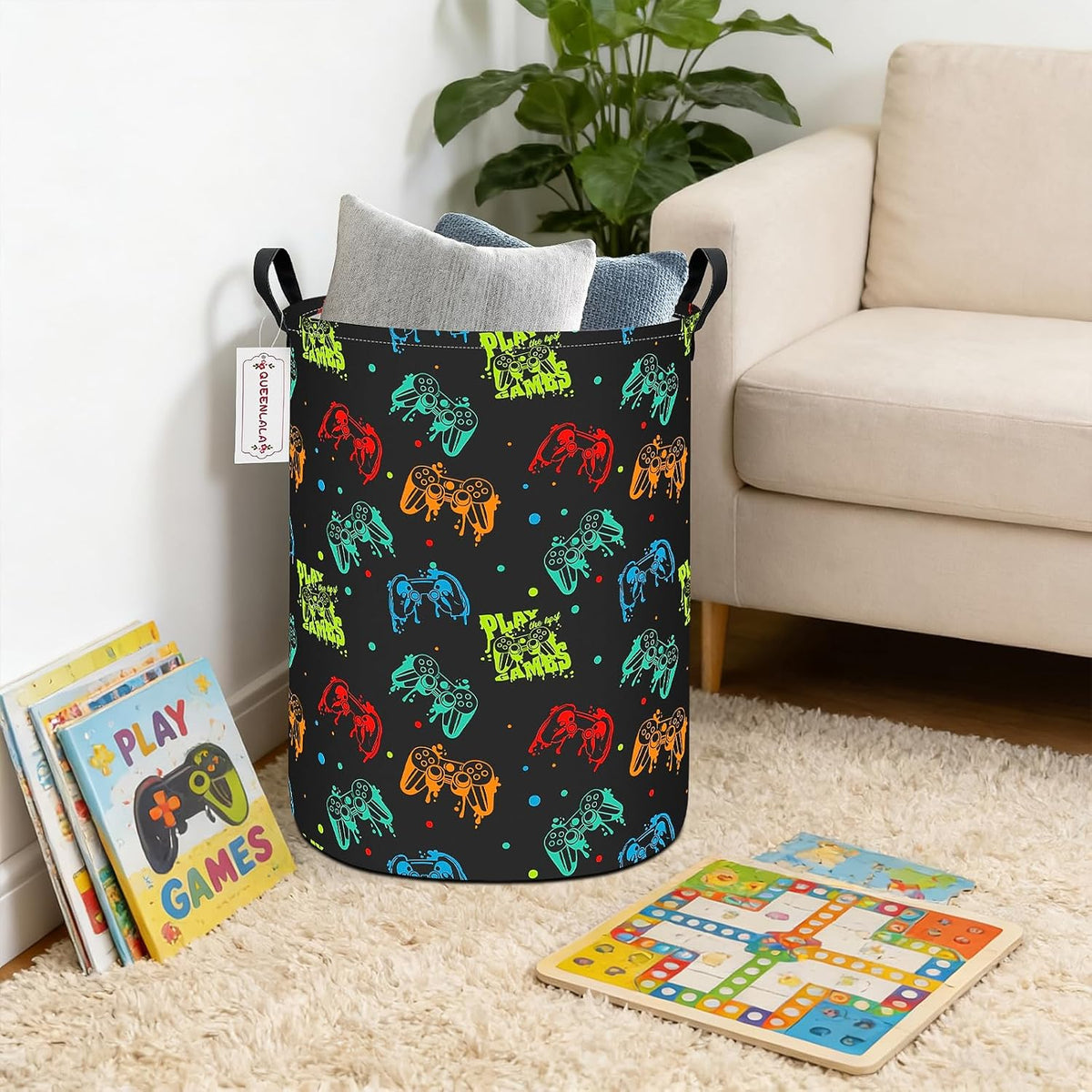 Foldable Waterproof Round Fabric Laundry Basket Home, Toys