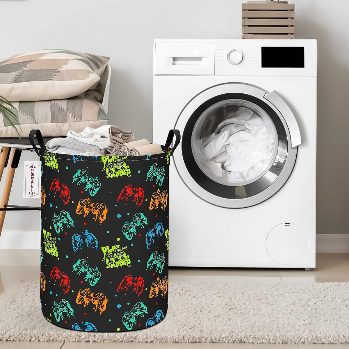 Foldable Waterproof Round Fabric Laundry Basket Home, Toys