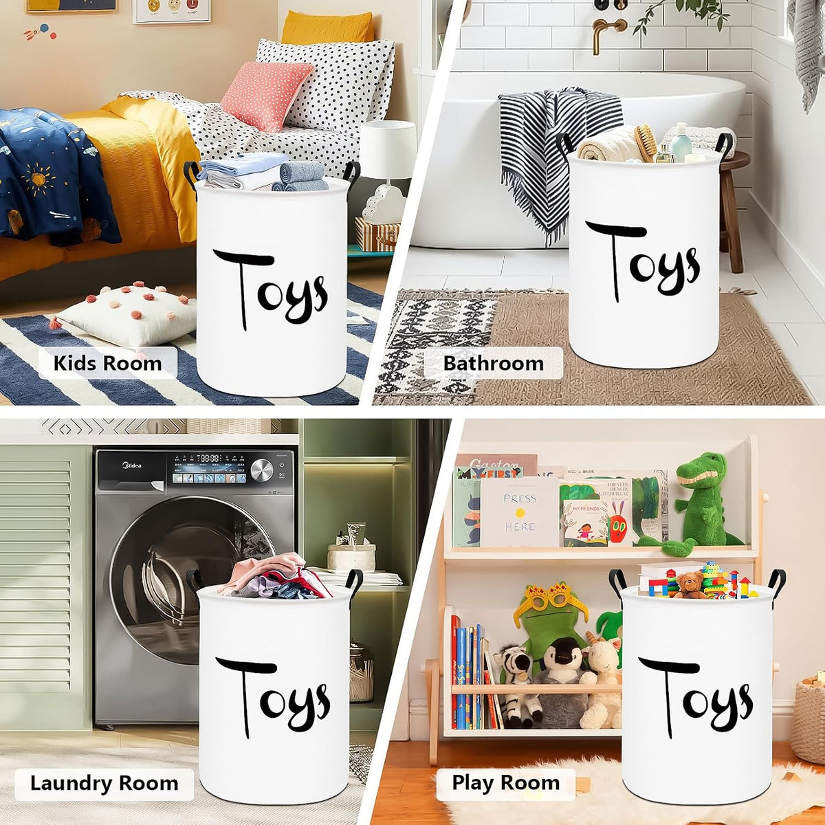 Foldable Waterproof Round Fabric Laundry Basket Home, Toys