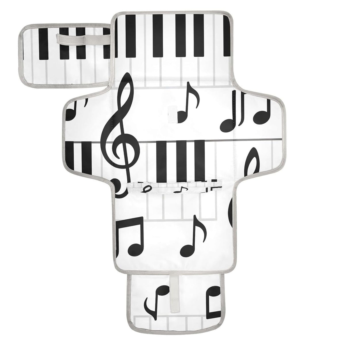Cartoon Piano Keys Portable Diaper Changing Pad, Waterproof Baby Changing Mat with Storage Pocket & Built-in Pillow, Foldable Travel Pad, Newborn Gift Set for Boy Girl