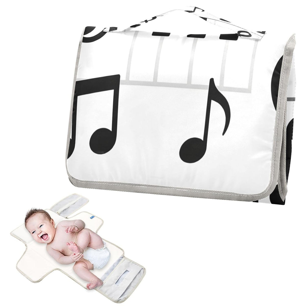 Cartoon Piano Keys Portable Diaper Changing Pad, Waterproof Baby Changing Mat with Storage Pocket & Built-in Pillow, Foldable Travel Pad, Newborn Gift Set for Boy Girl