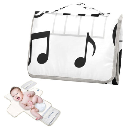 Cartoon Piano Keys Portable Diaper Changing Pad, Waterproof Baby Changing Mat with Storage Pocket & Built-in Pillow, Foldable Travel Pad, Newborn Gift Set for Boy Girl