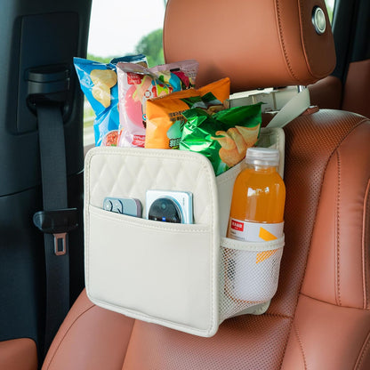 2Pack Car Seat Back Hanging Bag Car Document Holder Multi-Pocket Bottle Bag Storage Box Organizer Travel Tidy Pouch Pocket Kids Beige