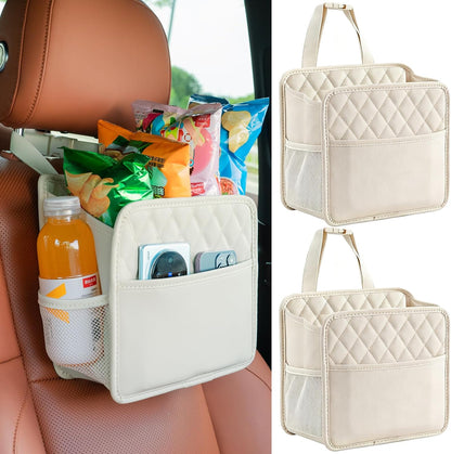 2Pack Car Seat Back Hanging Bag Car Document Holder Multi-Pocket Bottle Bag Storage Box Organizer Travel Tidy Pouch Pocket Kids Beige