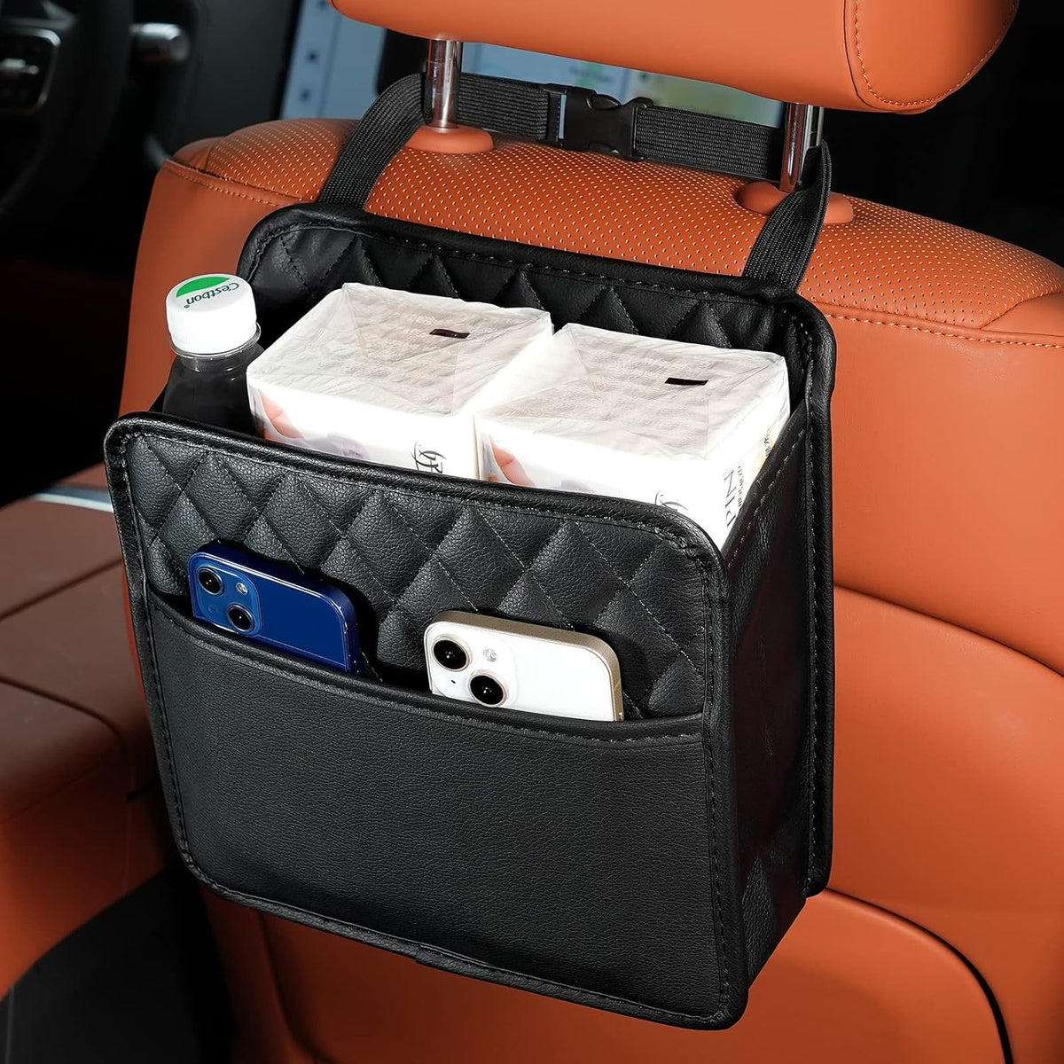 2Pack Car Seat Back Hanging Bag Car Document Holder Multi-Pocket Bottle Bag Storage Box Organizer Travel Tidy Pouch Pocket Kids Beige