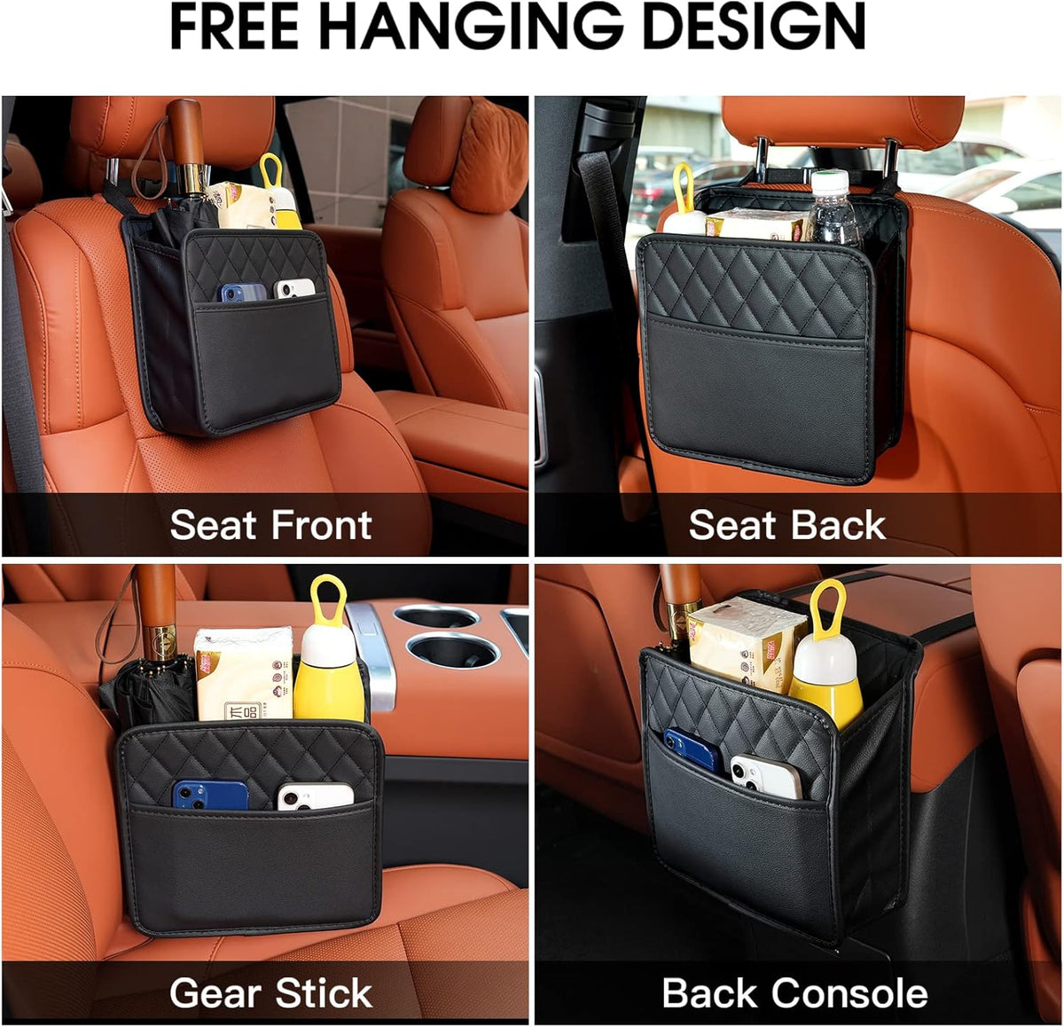 2Pack Car Seat Back Hanging Bag Car Document Holder Multi-Pocket Bottle Bag Storage Box Organizer Travel Tidy Pouch Pocket Kids Beige