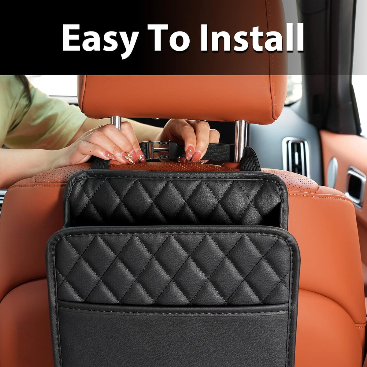 2Pack Car Seat Back Hanging Bag Car Document Holder Multi-Pocket Bottle Bag Storage Box Organizer Travel Tidy Pouch Pocket Kids Beige