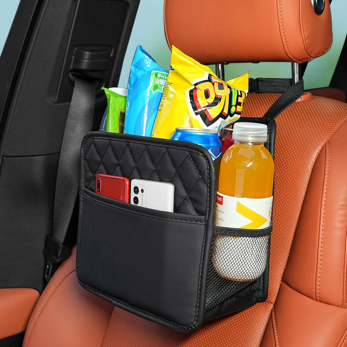 2Pack Car Seat Back Hanging Bag Car Document Holder Multi-Pocket Bottle Bag Storage Box Organizer Travel Tidy Pouch Pocket Kids Beige