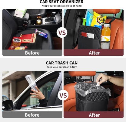 2Pack Car Seat Back Hanging Bag Car Document Holder Multi-Pocket Bottle Bag Storage Box Organizer Travel Tidy Pouch Pocket Kids Beige
