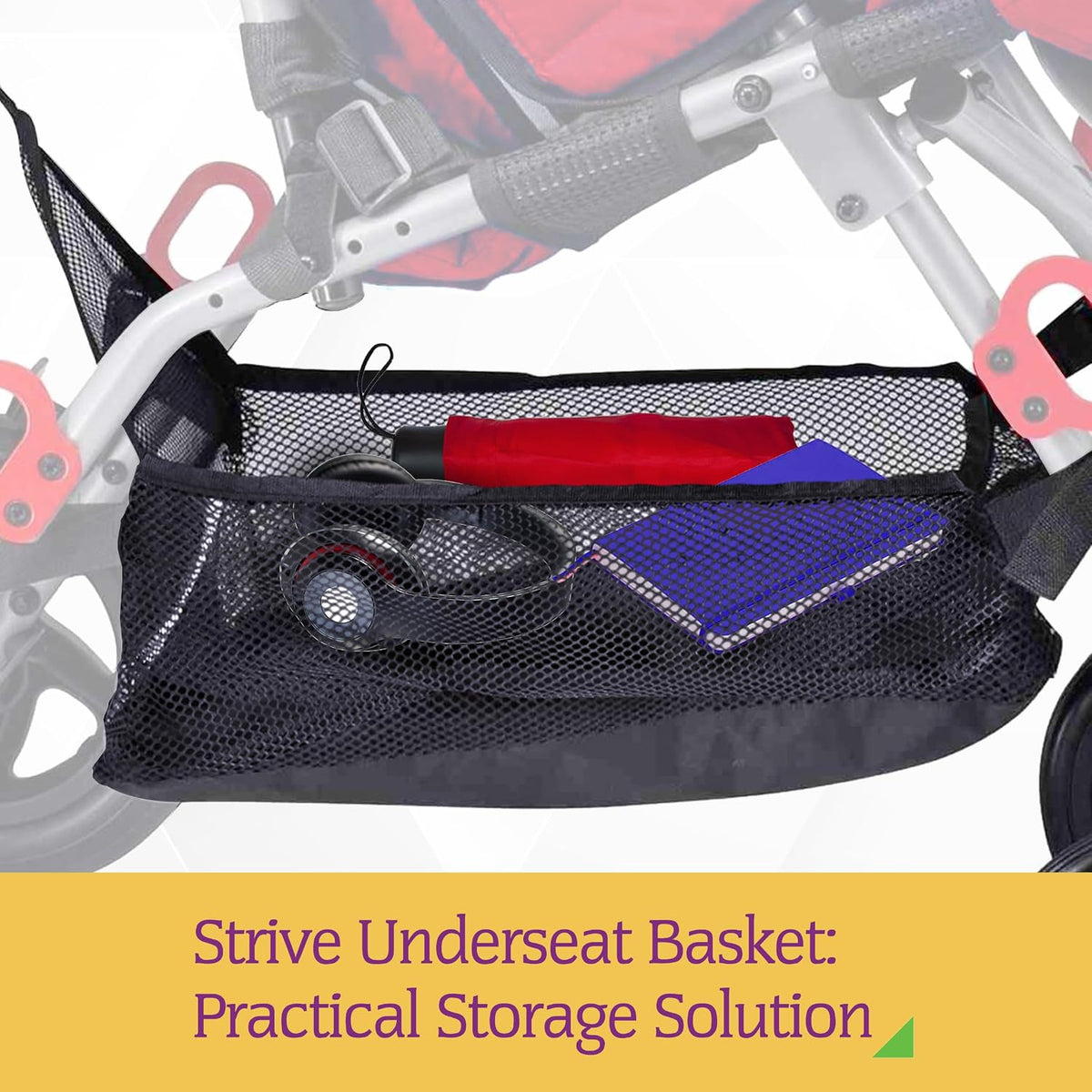 Underseat Basket for Strive Adaptive Stroller – Universal Stroller Storage Organizer, Fits All Four Strive Special Needs Stroller Sizes, Durable & Practical Accessory for Stroller